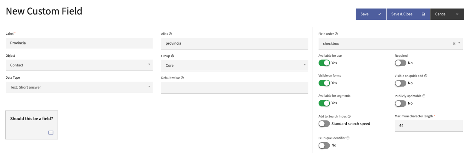 Crear un campo personalizado en Mautic