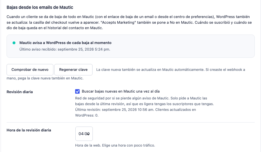 Estado de las bajas desde los emails de Mautic