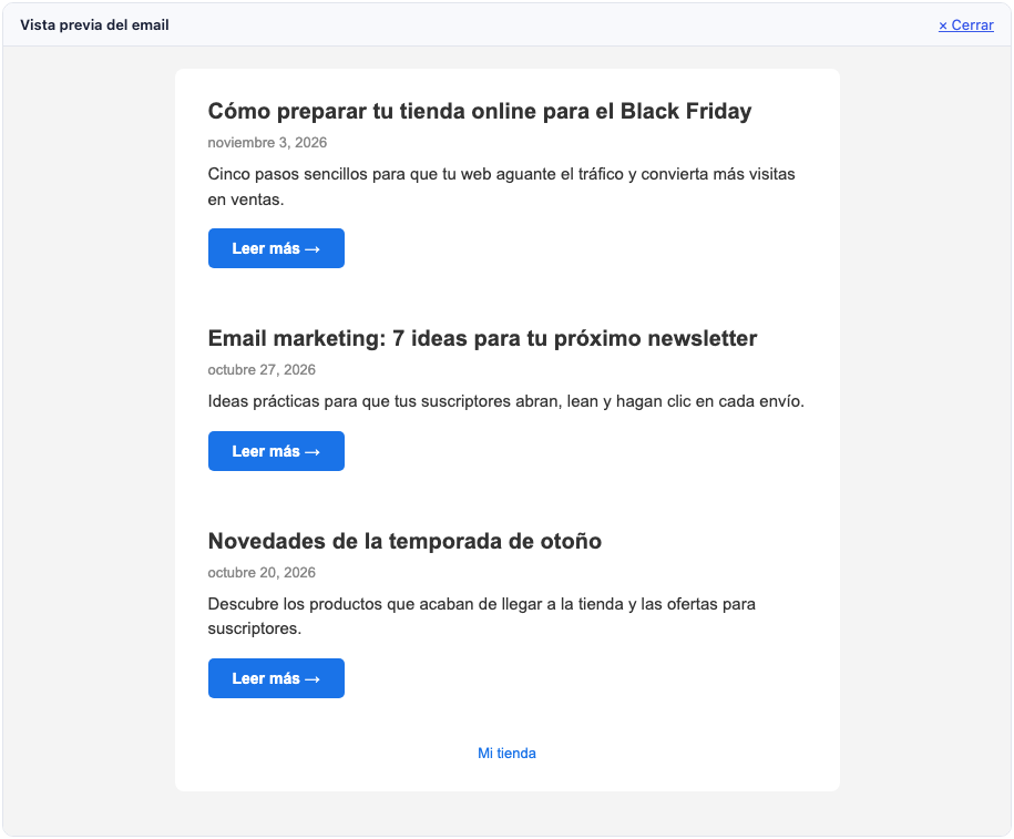 Vista previa del email de resumen
